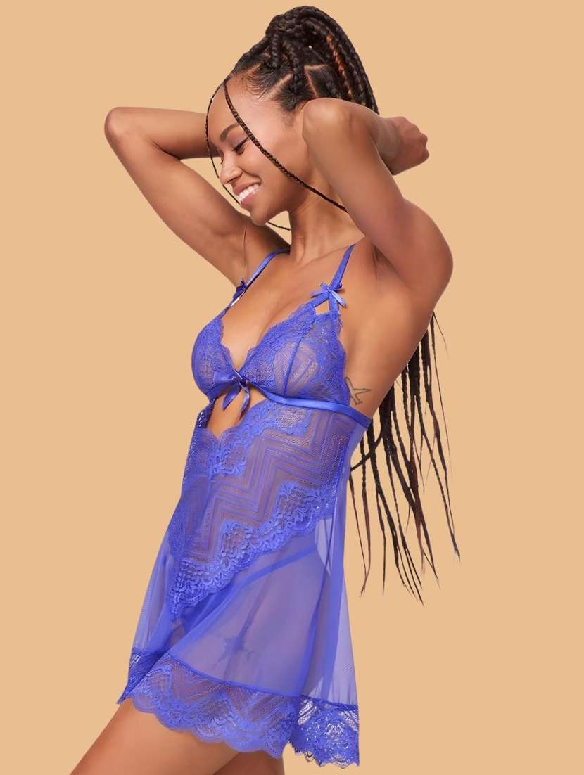 women self designed sleeveless lace babydoll - 22373430 -  Standard Image - 1