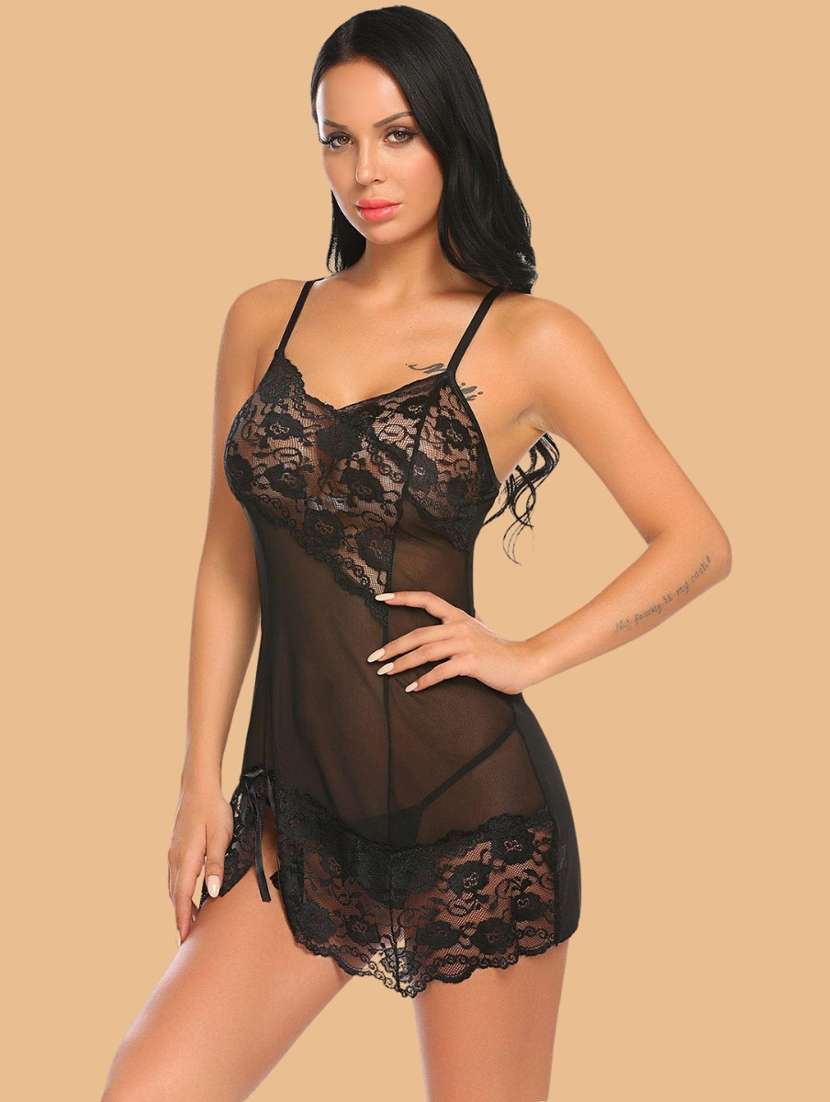 women self designed sleeveless lace babydoll - 22373446 -  Standard Image - 1