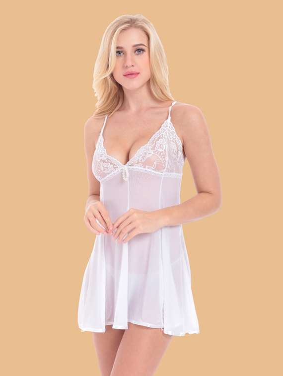 women self designed sleeveless lace babydoll - 22373452 -  Standard Image - 1