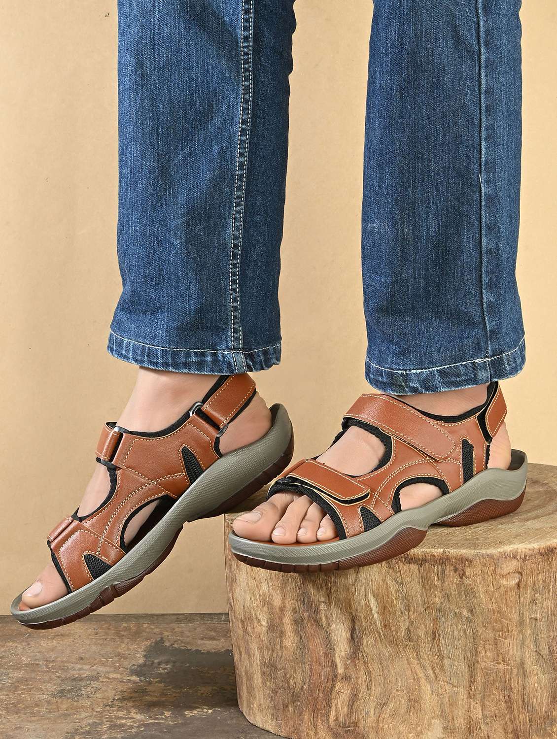 men tan back strap floater - 22373541 -  Standard Image - 1