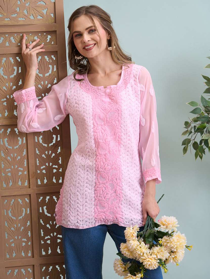 women chikankari long sleeve straight kurti - 22373549 -  Standard Image - 4