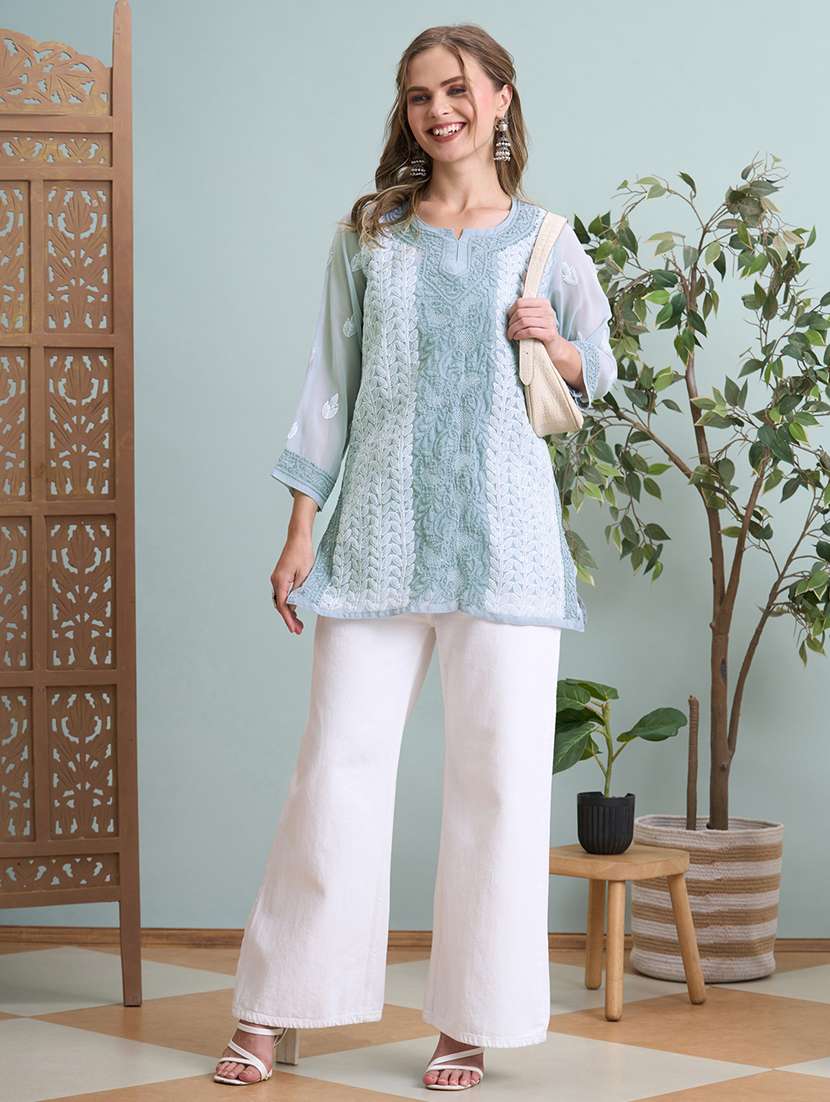 women chikankari long sleeve straight kurti - 22373551 -  Standard Image - 4