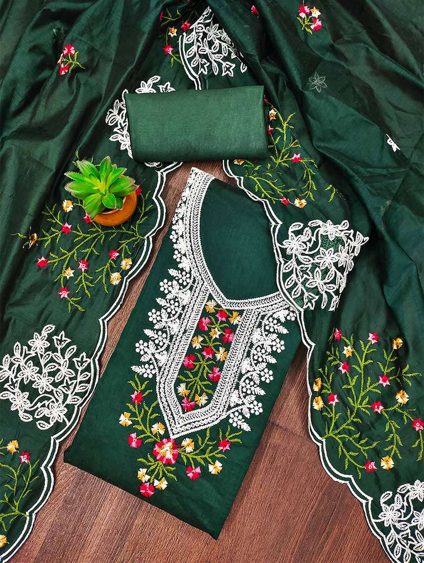 women solid with work unstitched suit set