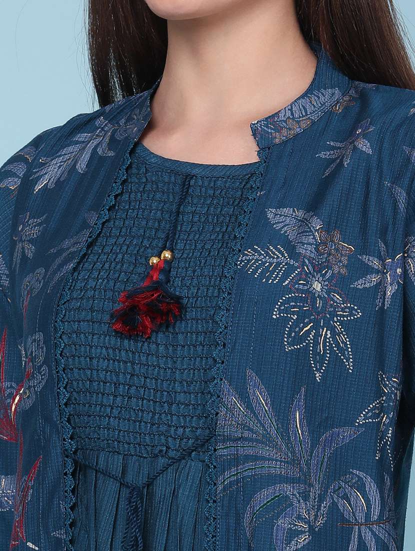 women printed three quarter sleeves layered kurta - 22373682 -  Standard Image - 1