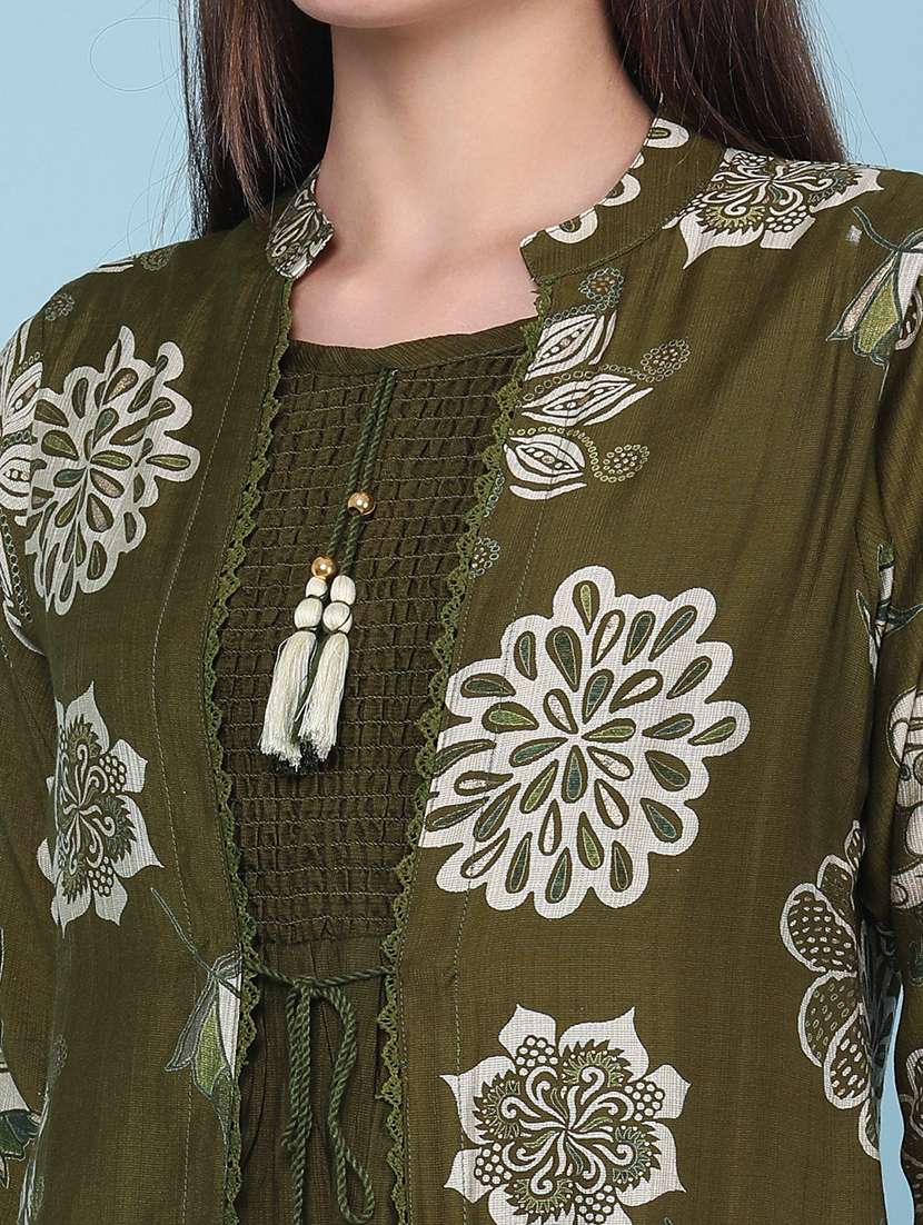 women printed three quarter sleeves layered kurta - 22373683 -  Standard Image - 1