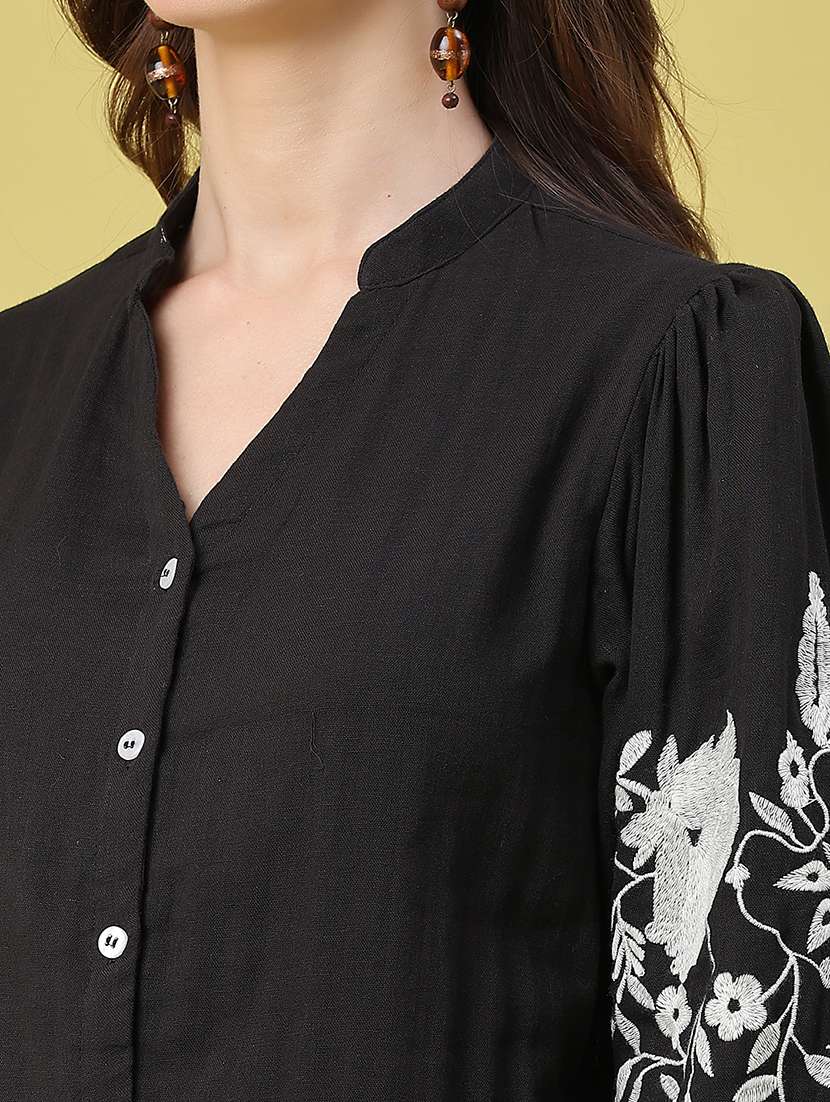 women embroidered long sleeves shirt style top - 22374071 -  Standard Image - 1