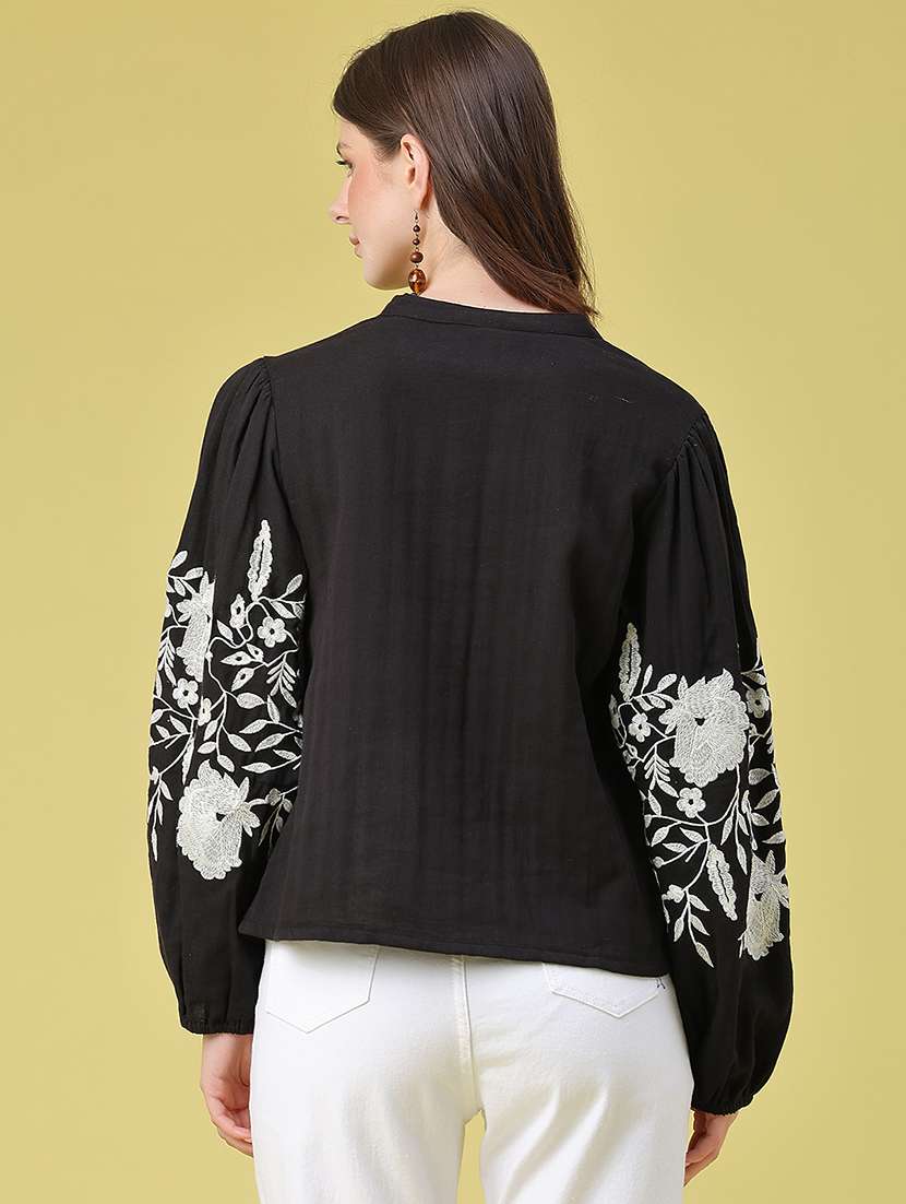 women embroidered long sleeves shirt style top - 22374071 -  Standard Image - 4
