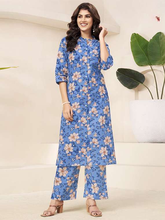 women floral three quarter sleeve ethnic co-ord set