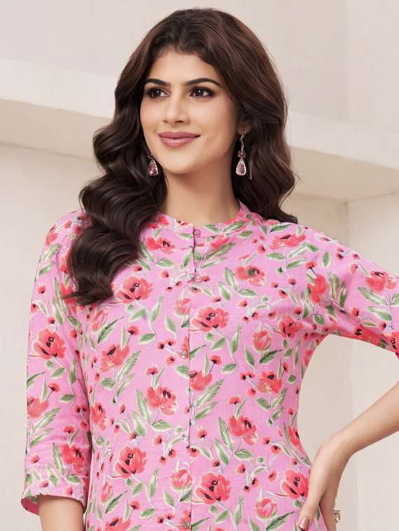 women floral three quarter sleeve ethnic co-ord set - 22374122 -  Standard Image - 1