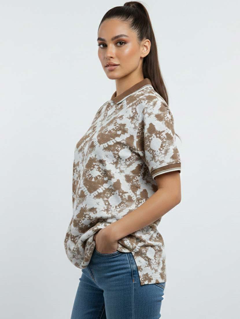 women printed short sleeve oversized polo t-shirt - 22374151 -  Standard Image - 1