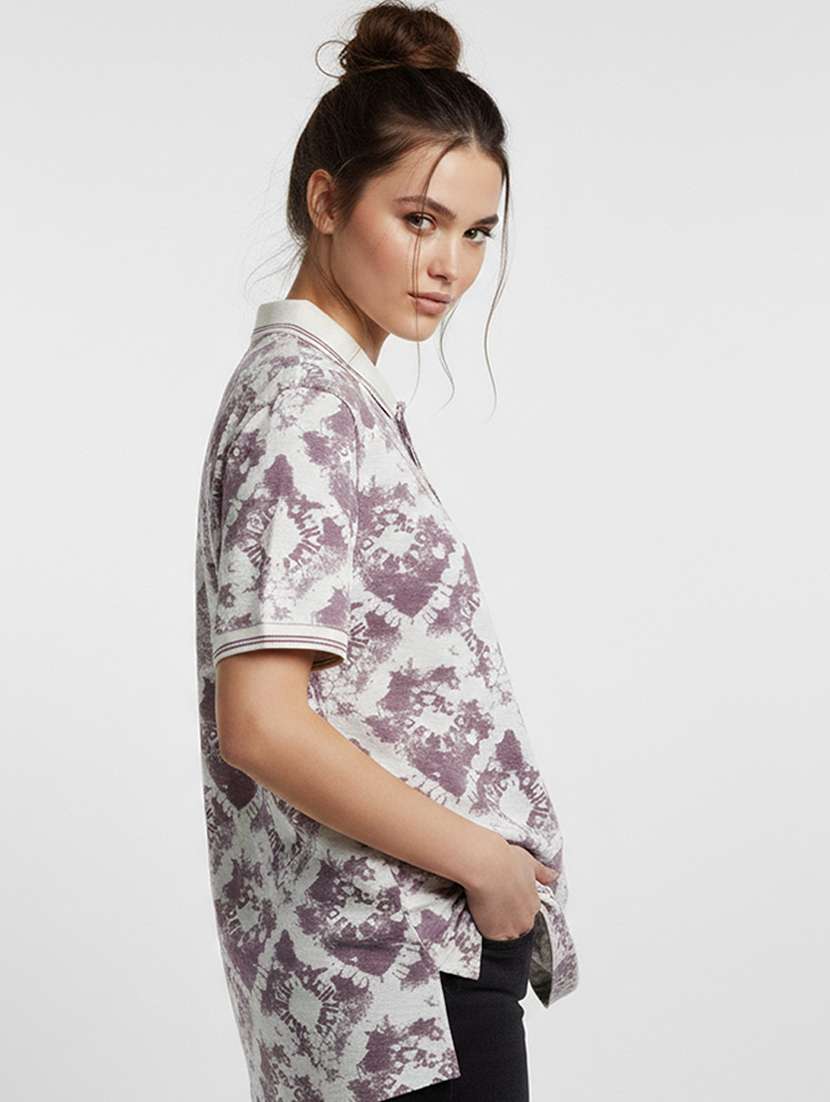 women printed short sleeve oversized polo t-shirt - 22374152 -  Standard Image - 1
