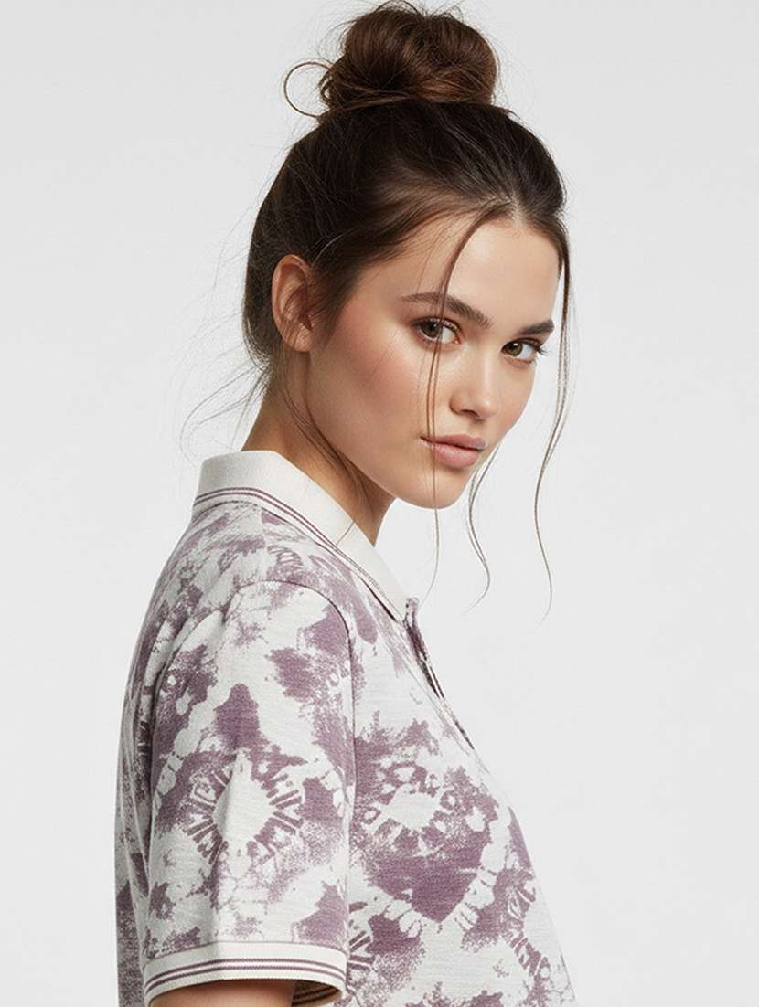 women printed short sleeve oversized polo t-shirt - 22374152 -  Standard Image - 4
