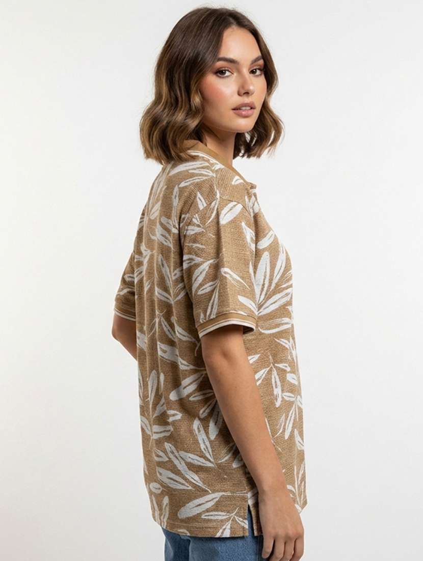 women printed short sleeve oversized polo t-shirt - 22374154 -  Standard Image - 1