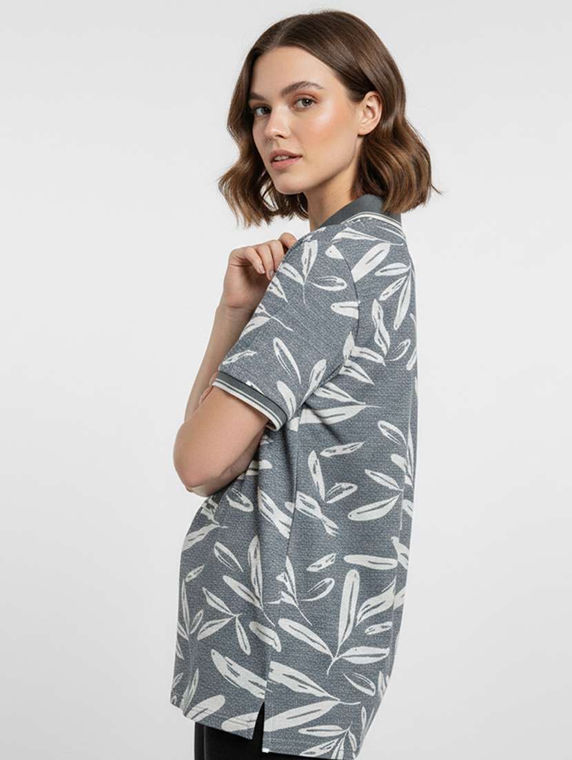 women printed short sleeve oversized polo t-shirt - 22374156 -  Standard Image - 1