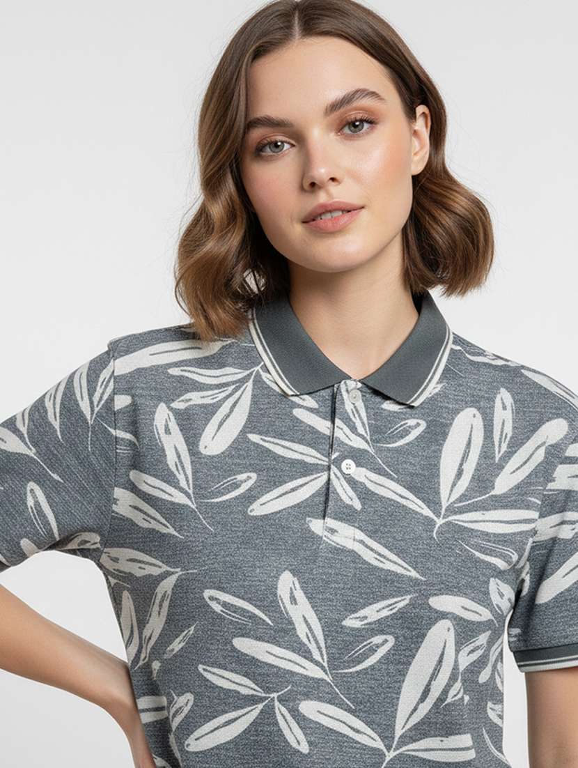 women printed short sleeve oversized polo t-shirt - 22374156 -  Standard Image - 4