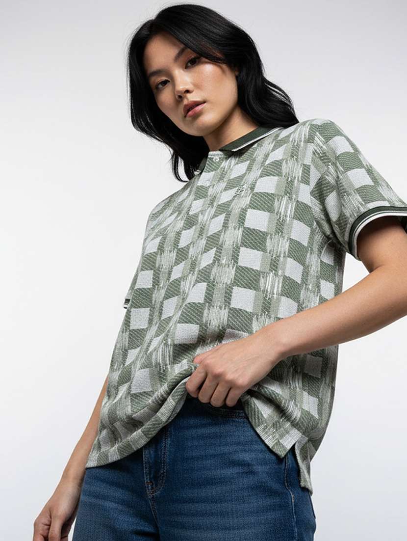 women printed short sleeve oversized polo t-shirt