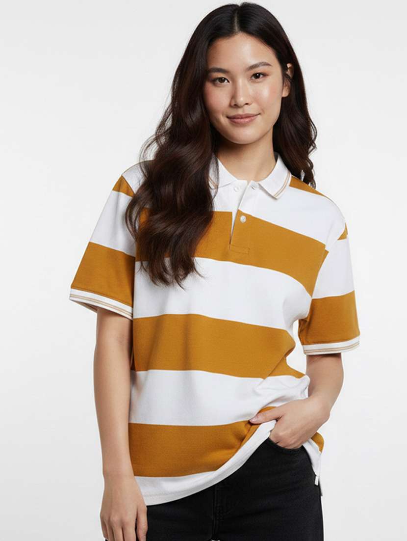 women striped short sleeve oversized polo t-shirt