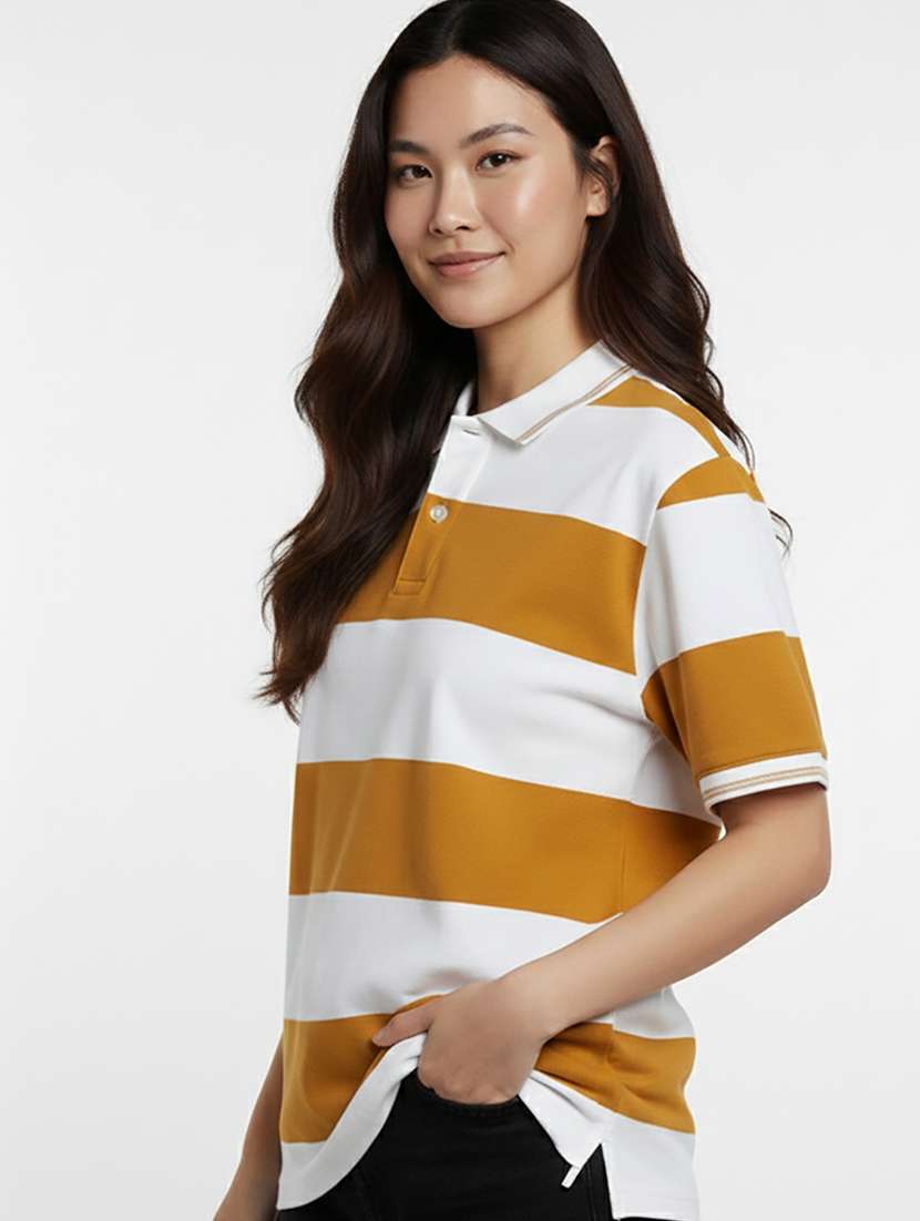 women striped short sleeve oversized polo t-shirt - 22374162 -  Standard Image - 1