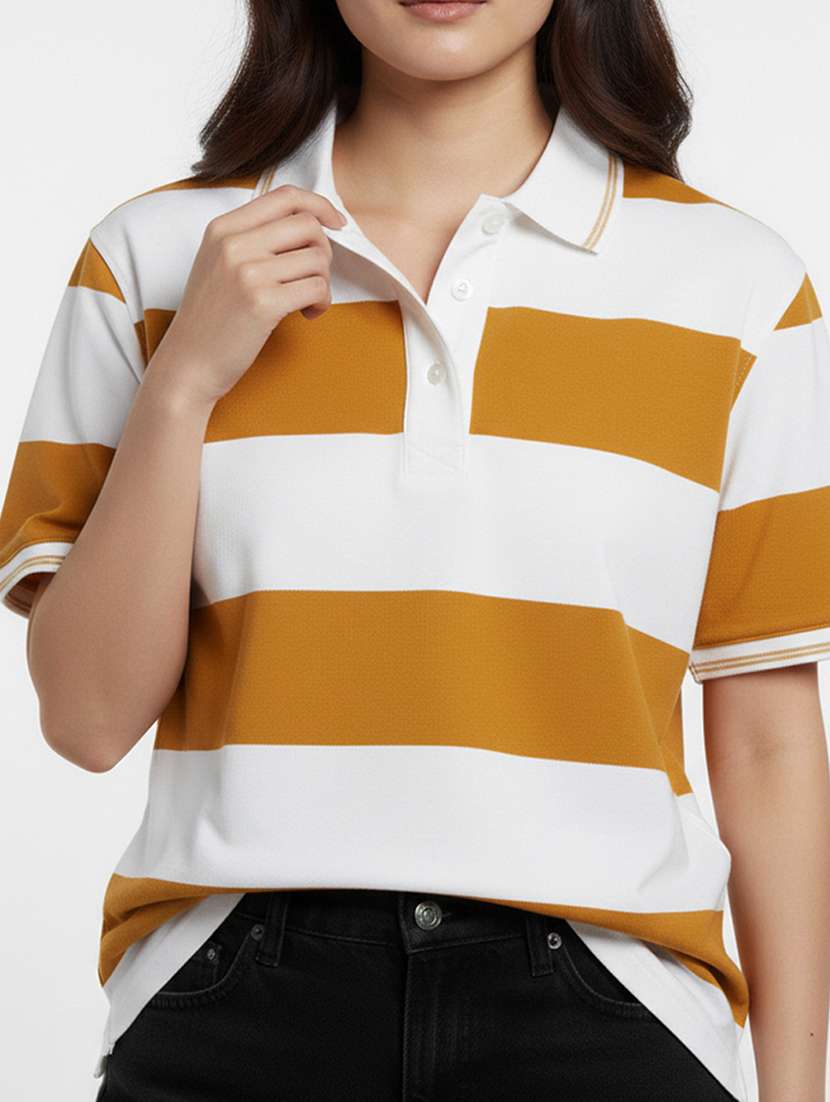 women striped short sleeve oversized polo t-shirt - 22374162 -  Standard Image - 4