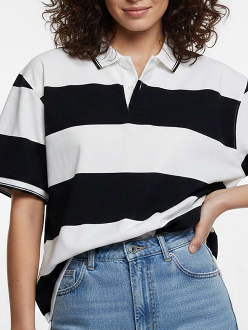 women striped short sleeve oversized polo t-shirt - 22374163 -  Standard Image - 4