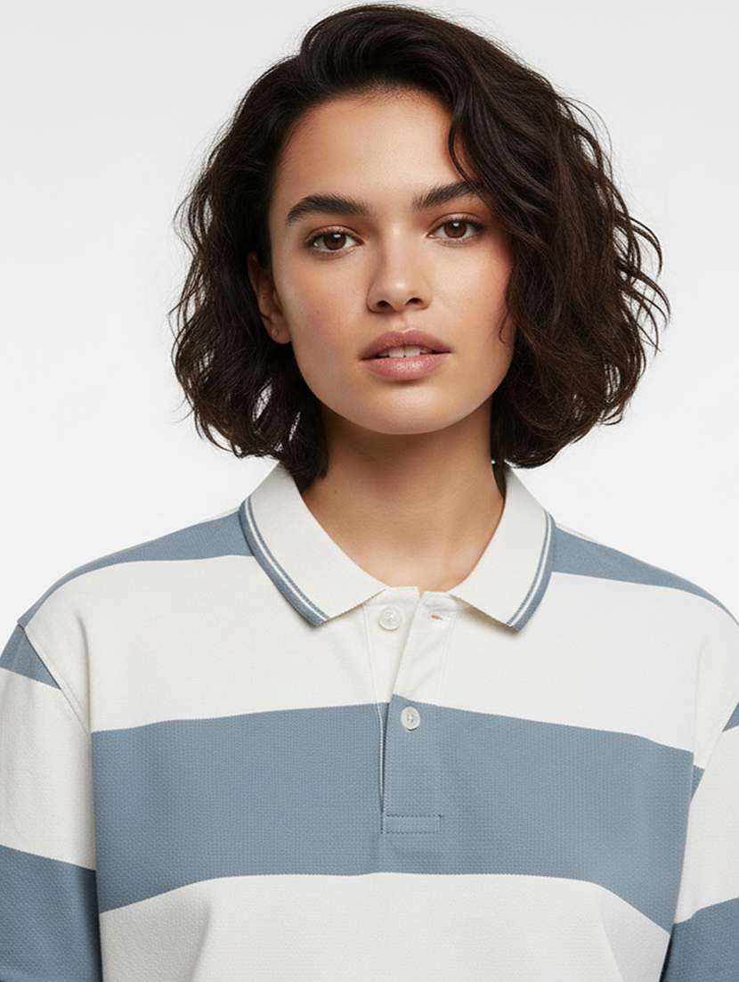 women striped short sleeve oversized polo t-shirt - 22374164 -  Standard Image - 4