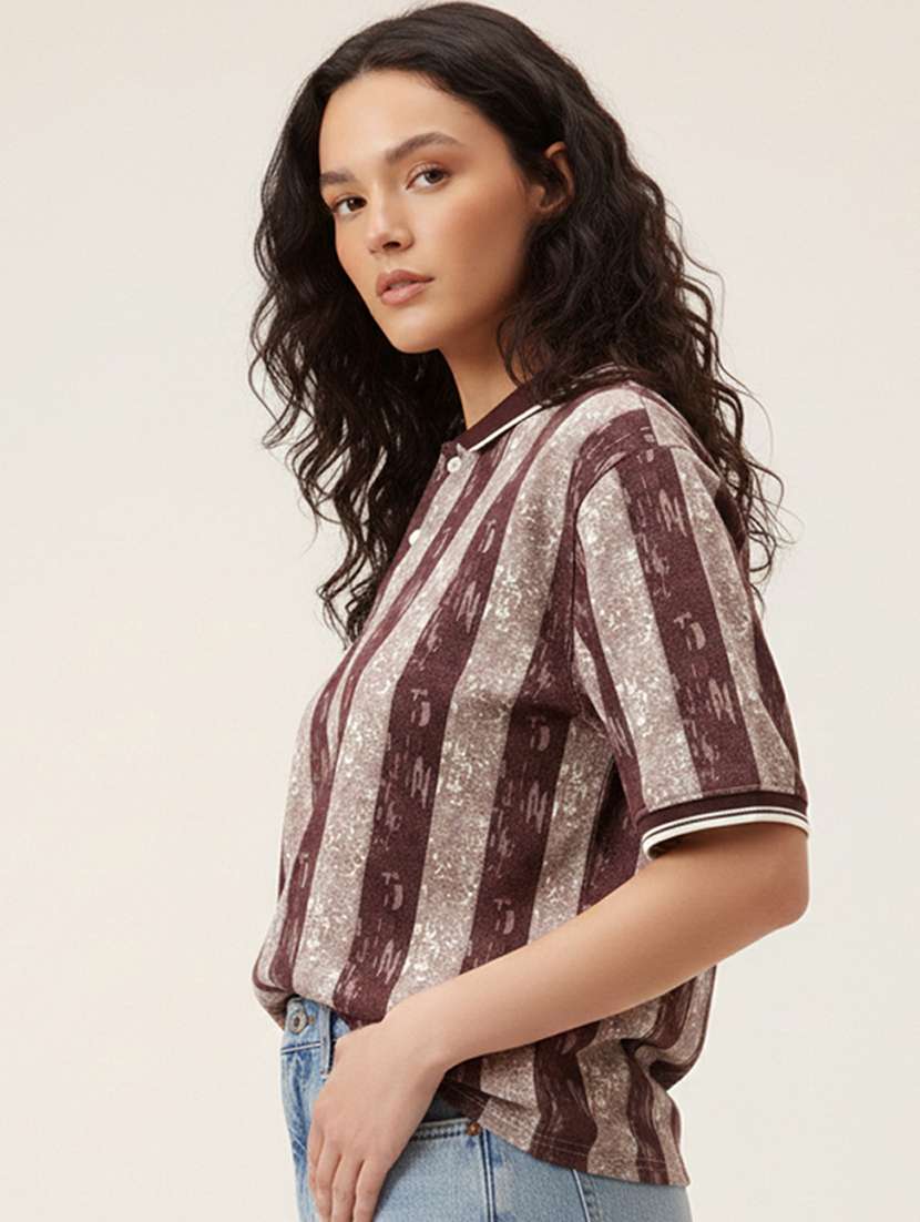 women striped short sleeve oversized polo t-shirt - 22374166 -  Standard Image - 1