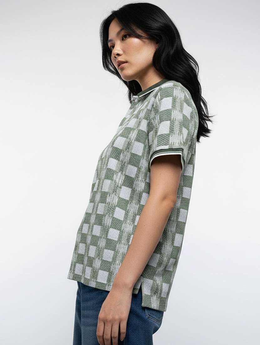 women printed short sleeve oversized polo t-shirt - 22374179 -  Standard Image - 1