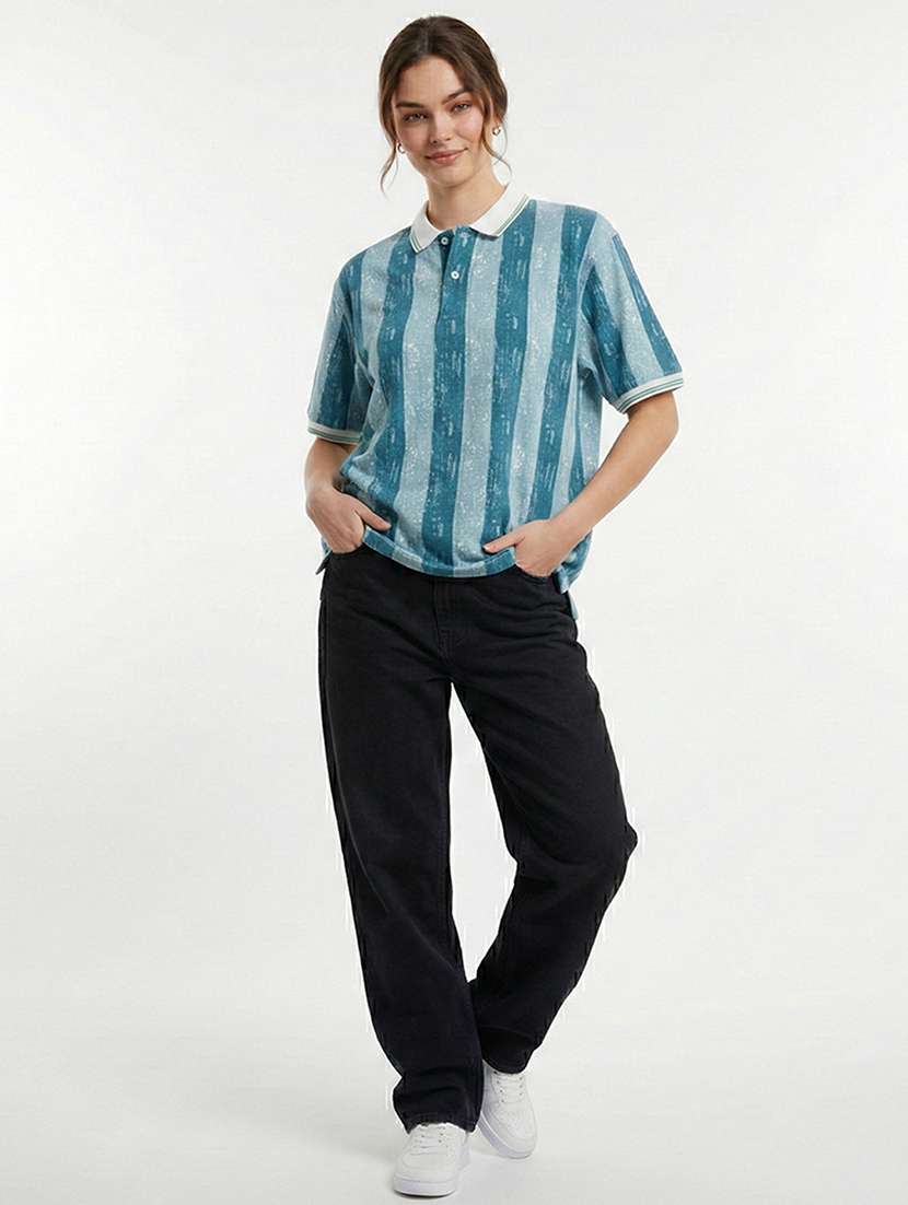 women striped short sleeve oversized polo t-shirt - 22374185 -  Standard Image - 1