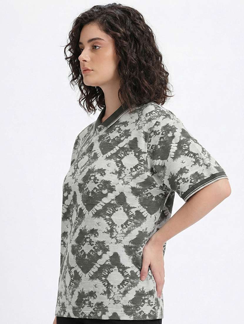 women printed short sleeve oversized polo t-shirt - 22374188 -  Standard Image - 1