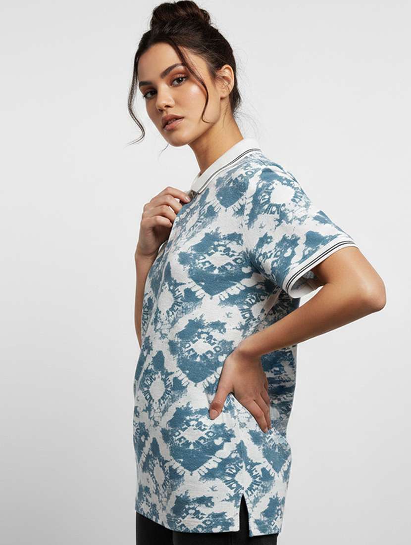 women printed short sleeve oversized polo t-shirt - 22374189 -  Standard Image - 1