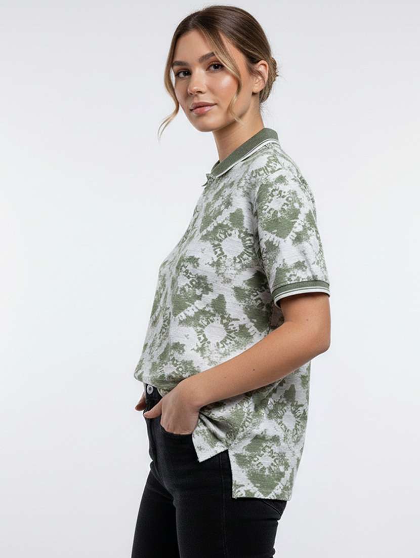women printed short sleeve oversized polo t-shirt - 22374190 -  Standard Image - 1