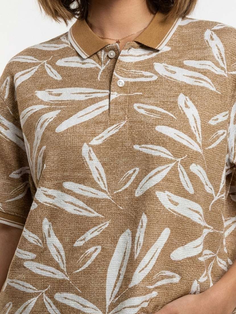 women printed short sleeve oversized polo t-shirt - 22374194 -  Standard Image - 4