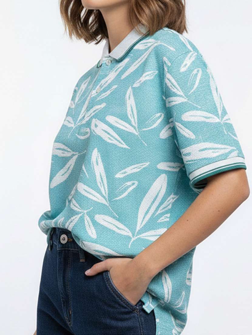 women printed short sleeve oversized polo t-shirt - 22374195 -  Standard Image - 4