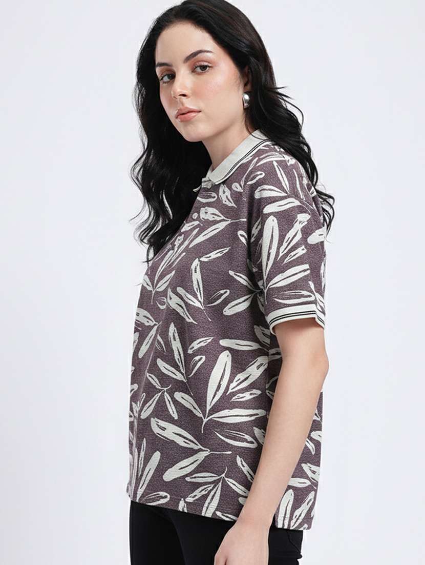 women printed short sleeve oversized polo t-shirt - 22374198 -  Standard Image - 1