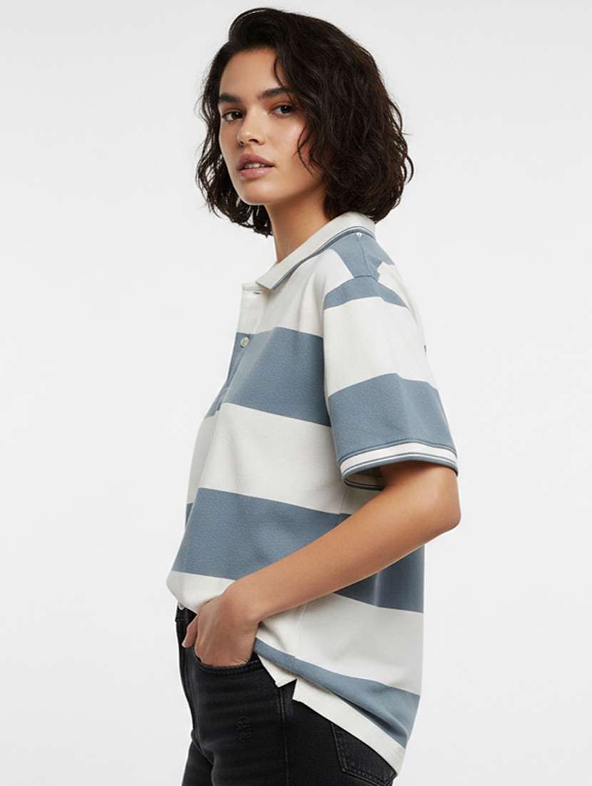 women striped short sleeve oversized polo t-shirt - 22374204 -  Standard Image - 1