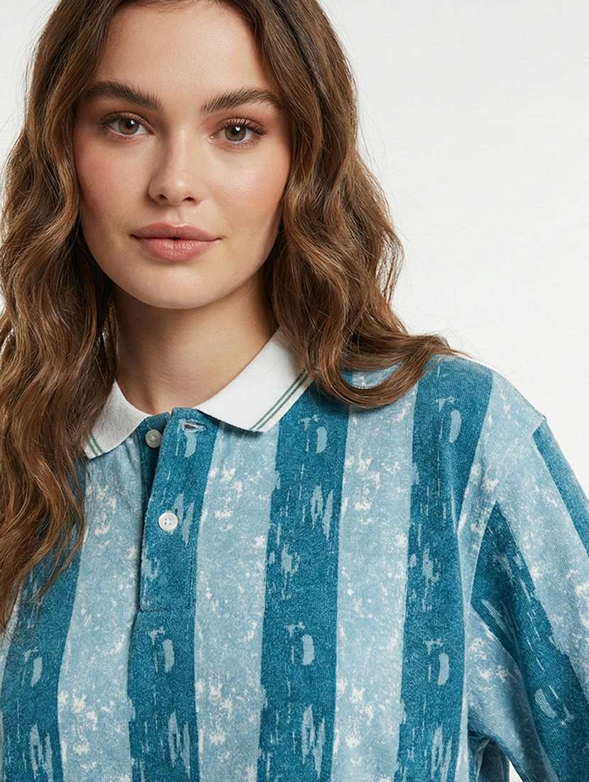 women striped short sleeve oversized polo t-shirt - 22374205 -  Standard Image - 4