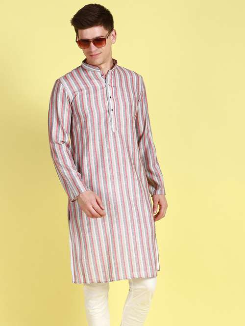 Men Striped Kurta And Churidar Set
