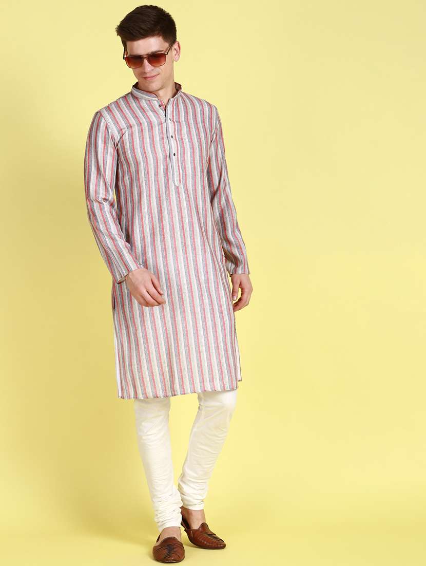 men striped kurta and churidar set - 22374280 -  Standard Image - 4