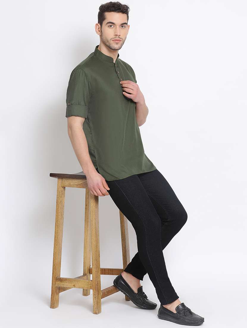 men solid long sleeve short kurta - 22374283 -  Standard Image - 4
