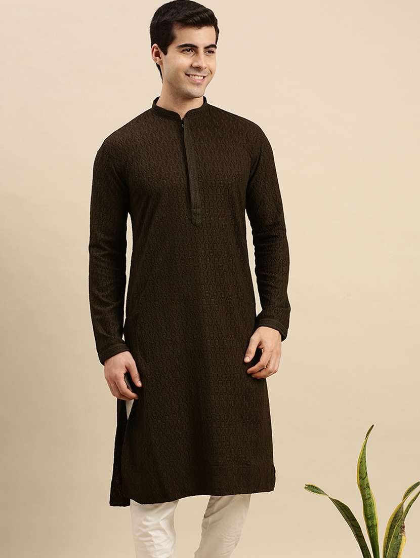 men embroidered kurta and churidar set