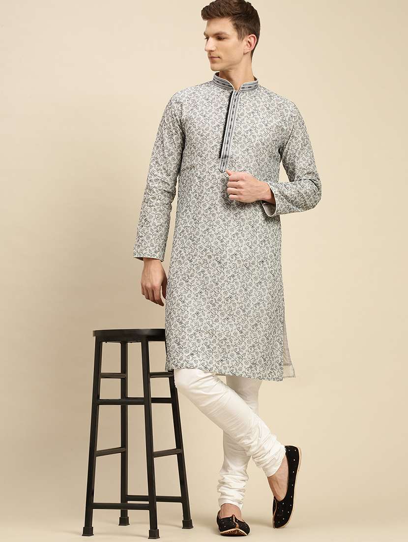 men printed kurta and churidar set - 22374325 -  Standard Image - 4