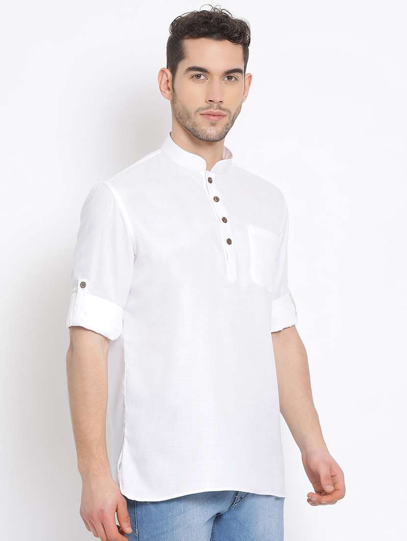 men solid long sleeve short kurta - 22374395 -  Standard Image - 1