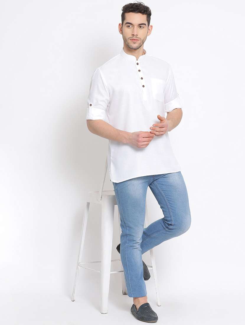 men solid long sleeve short kurta - 22374395 -  Standard Image - 4