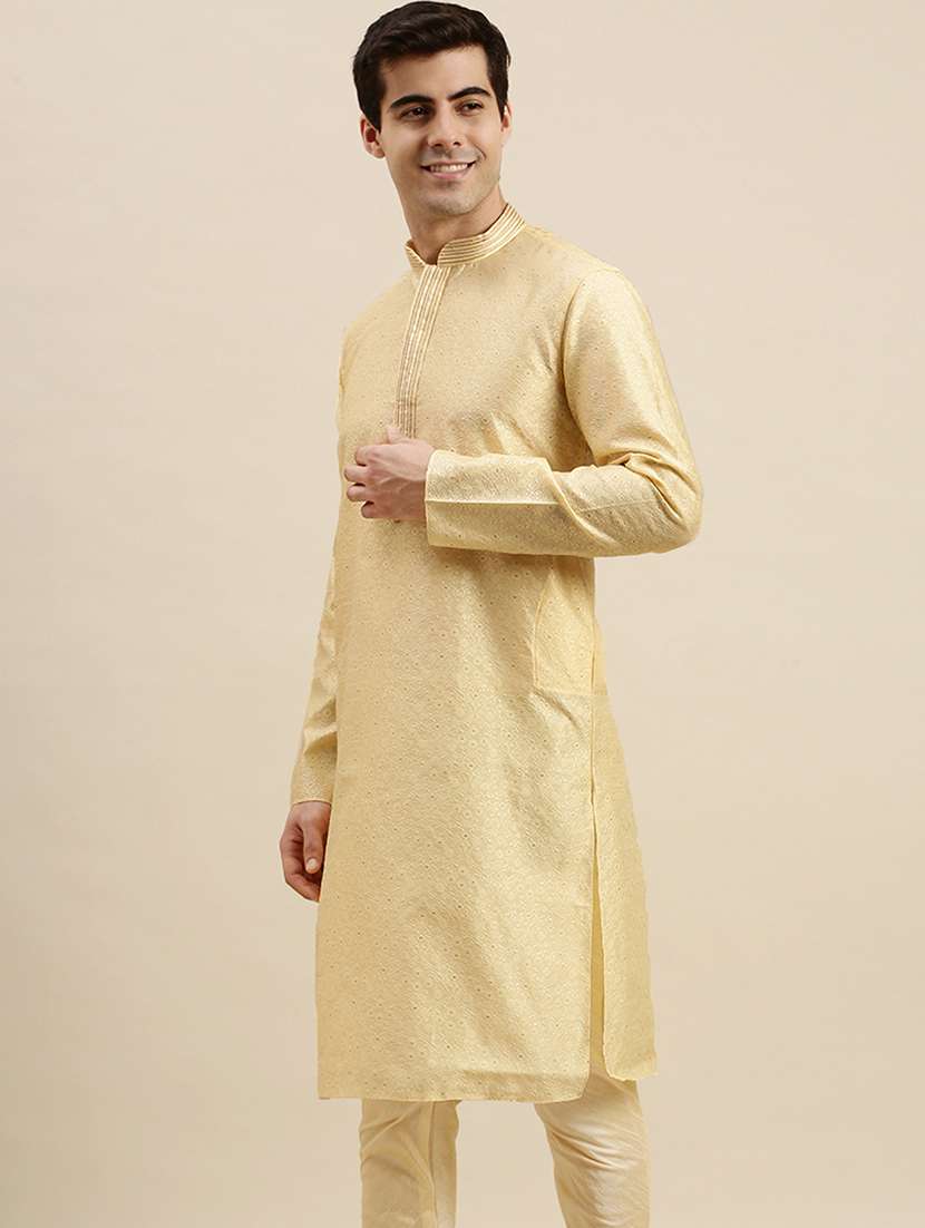 men self design mandarin neck long kurta - 22374418 -  Standard Image - 1