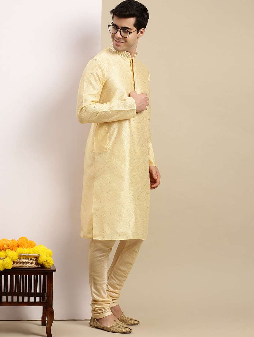 men self design mandarin neck long kurta - 22374418 -  Standard Image - 4