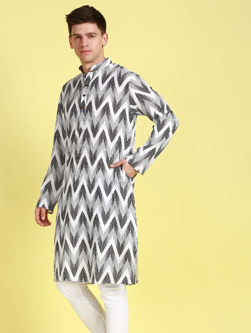 men printed mandarin neck long kurta - 22374423 -  Standard Image - 1