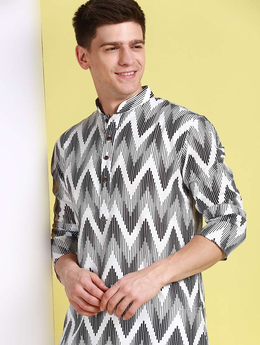 men printed mandarin neck long kurta - 22374423 -  Standard Image - 4
