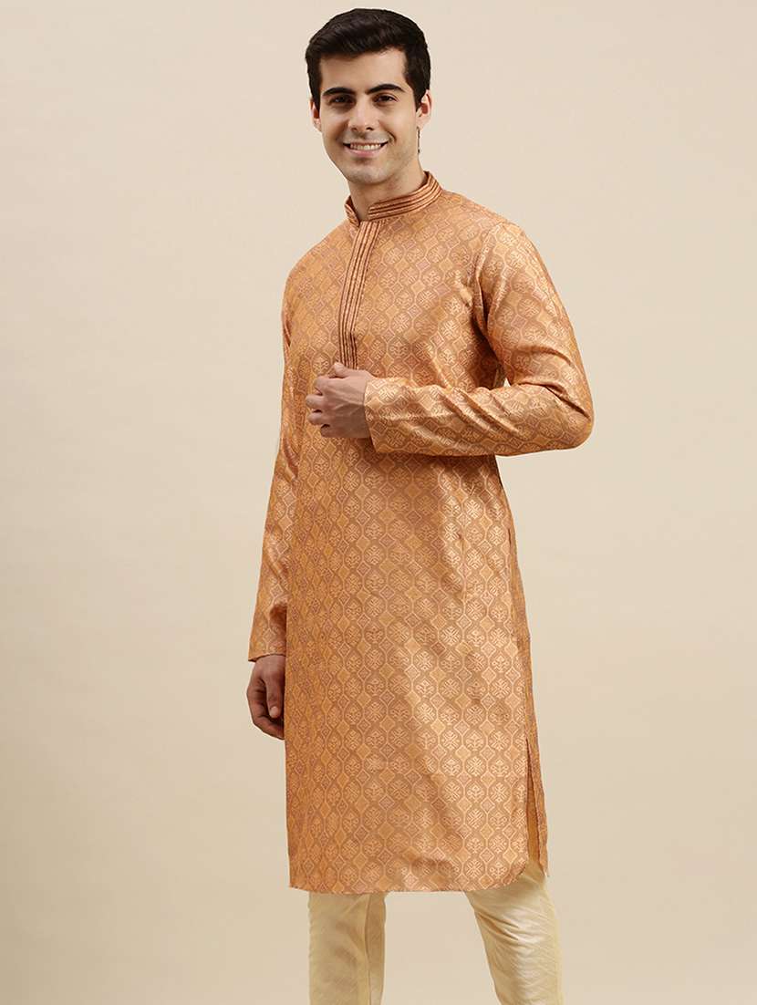 men self design mandarin neck long kurta - 22374458 -  Standard Image - 1