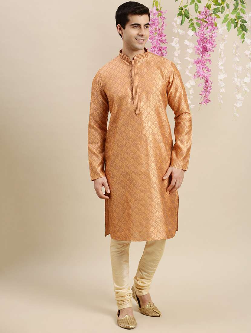 men self design mandarin neck long kurta - 22374458 -  Standard Image - 4