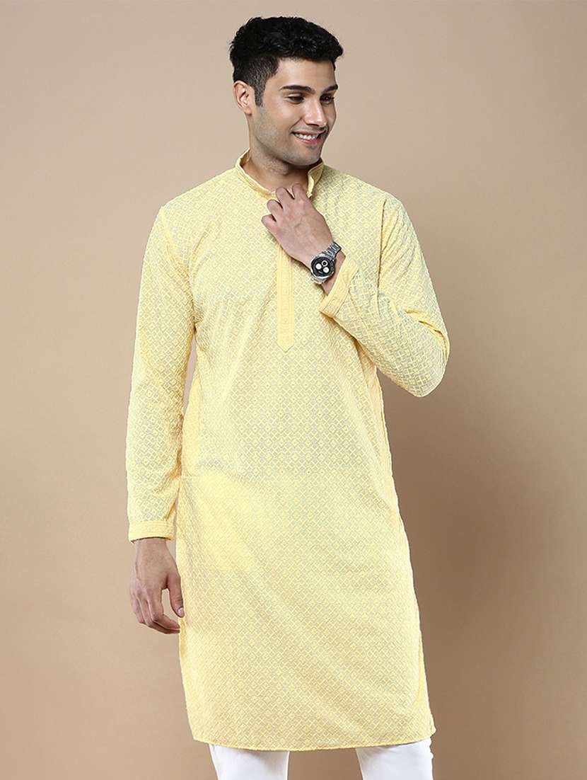 yellow cotton long  kurta - 22374536 -  Standard Image - 1
